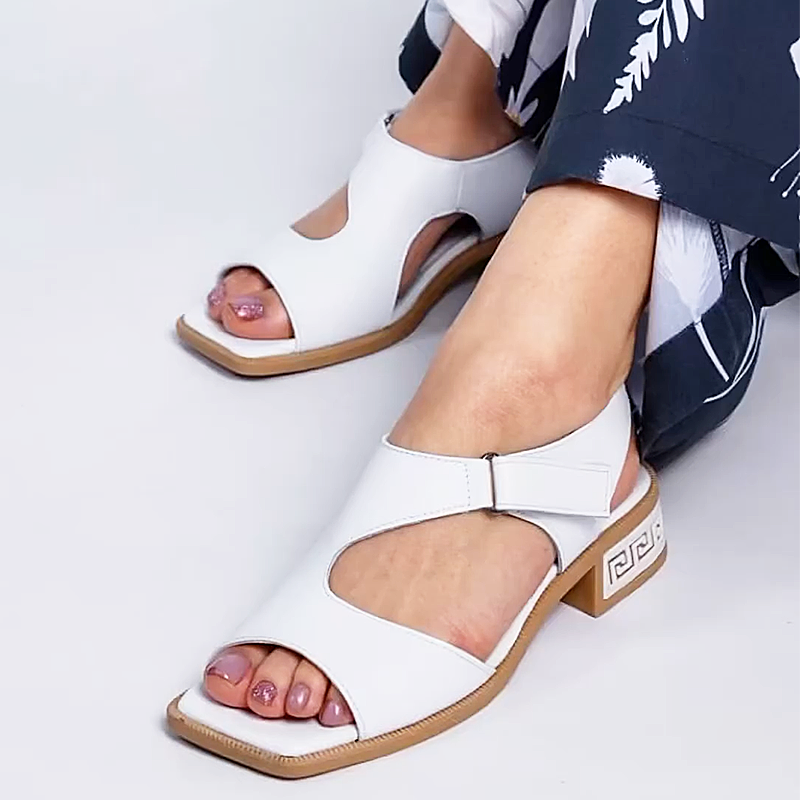 Soft Leather Chunky Heel Women's Sandals