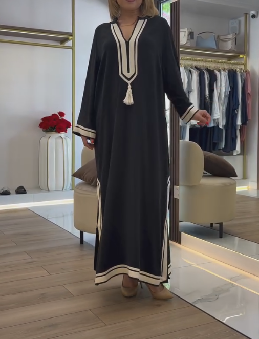 Black and white trim vintage loose dress