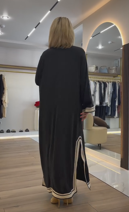 Black and white trim vintage loose dress