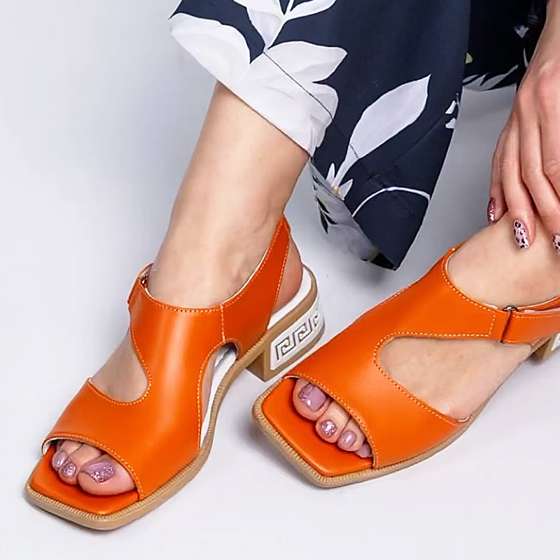 Soft Leather Chunky Heel Women's Sandals