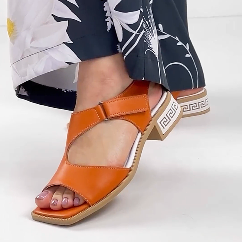 Soft Leather Chunky Heel Women's Sandals