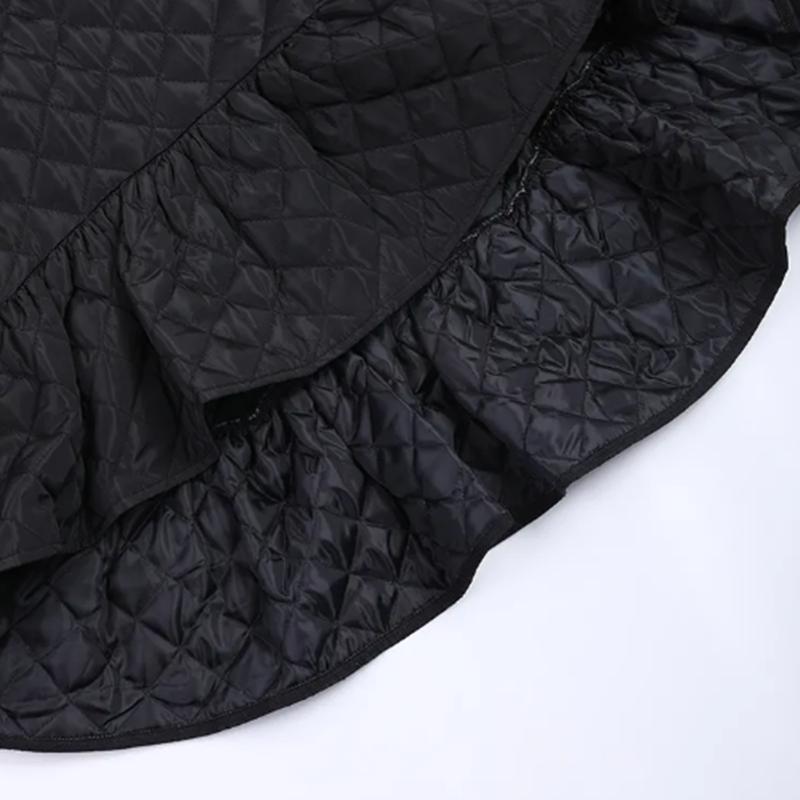 Black Cotton-padded Ruffles Dress Autumn Winter Dress