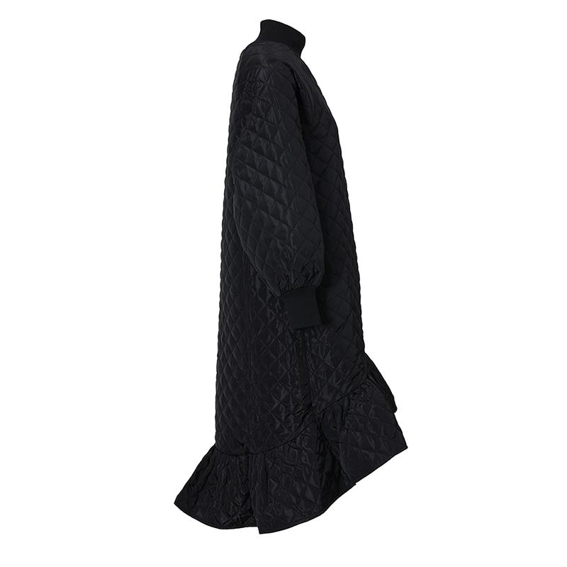 Black Cotton-padded Ruffles Dress Autumn Winter Dress
