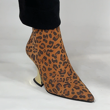 Suede Leopard Print Gold Heel Women's Casual Shoes