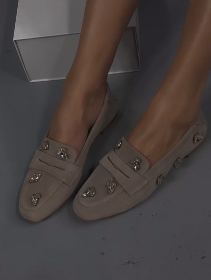 Diamond embellished khaki loafers