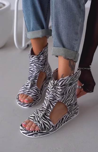 Zebra breathable thick-heeled sandals