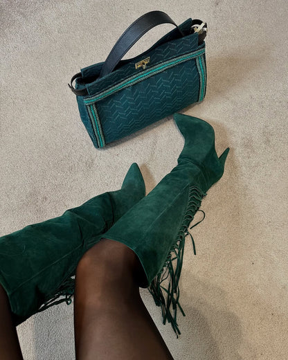 Tassel solid suede high heel boots