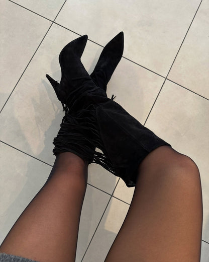 Tassel solid suede high heel boots