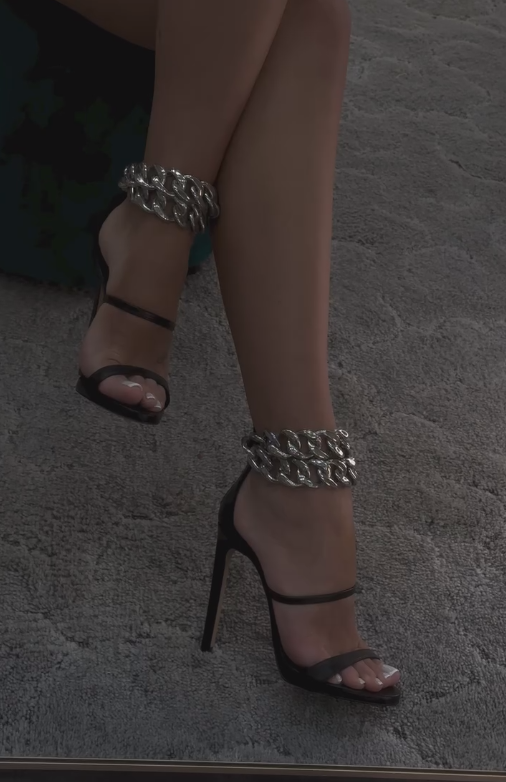 Silver chain black high heels