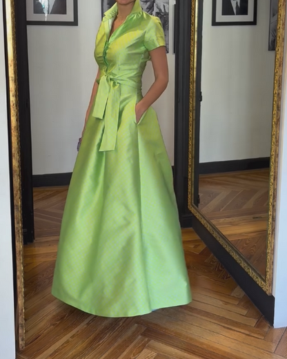 Bright green elegant solid color dress