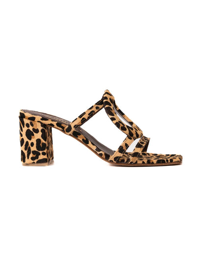 Leopard print circle square suede high heels