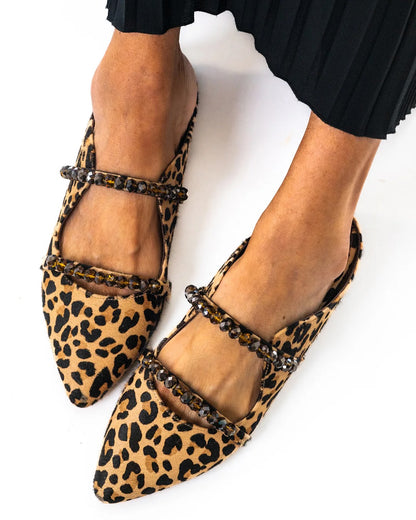 Leopard print diamond strappy slides