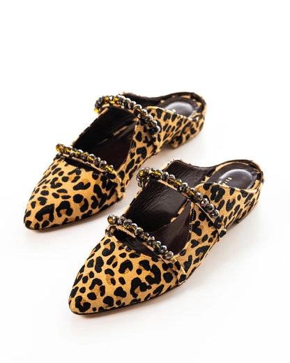 Leopard print diamond strappy slides