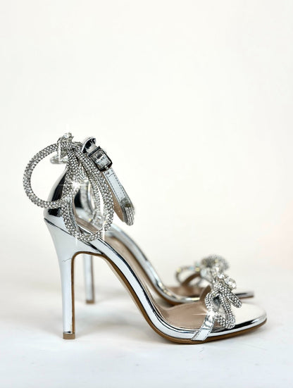 Silver Bow Cute Party High Heels