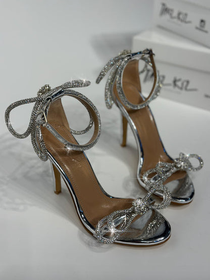 Silver Bow Cute Party High Heels