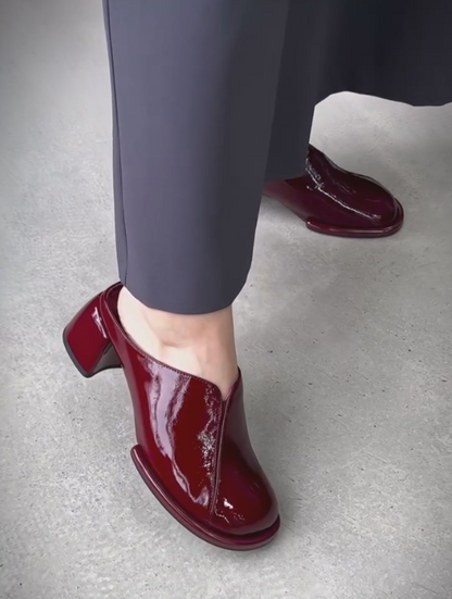 Italian genuine leather chunky heel shoes