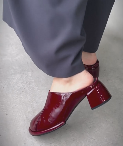 Italian genuine leather chunky heel shoes