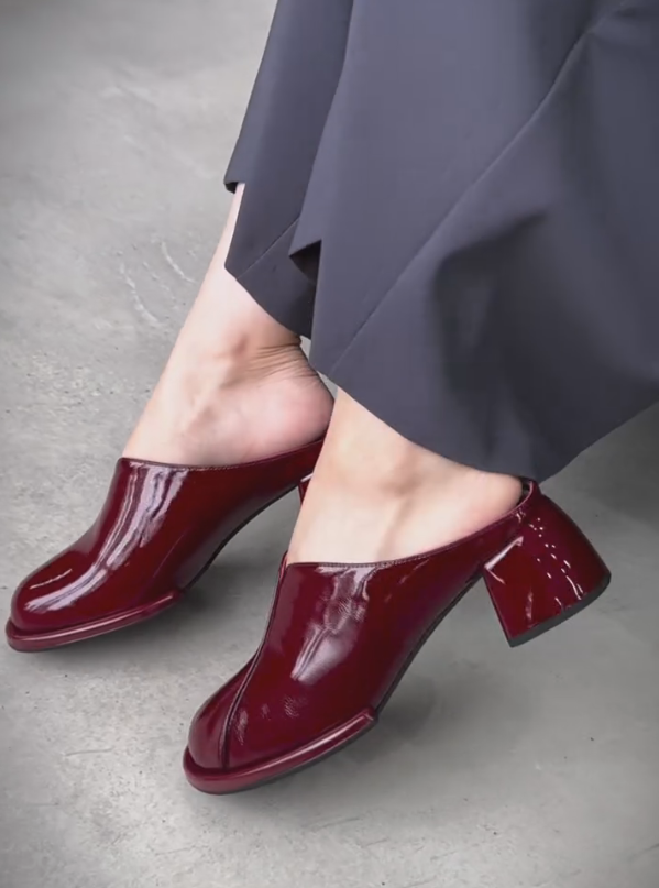Italian genuine leather chunky heel shoes