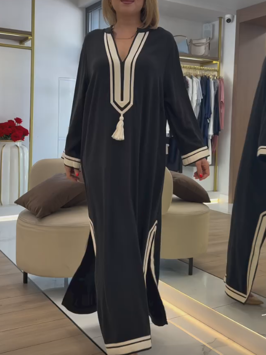 Black and white trim vintage loose dress