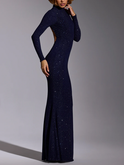 Embellished Long Sleeve Evening Gown