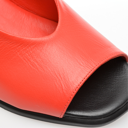 Leather Block Heel Elastic Strap Sandals