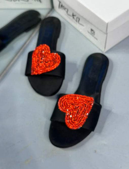 Red love sequin sandals