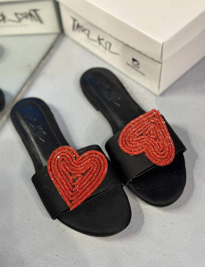 Red love sequin sandals