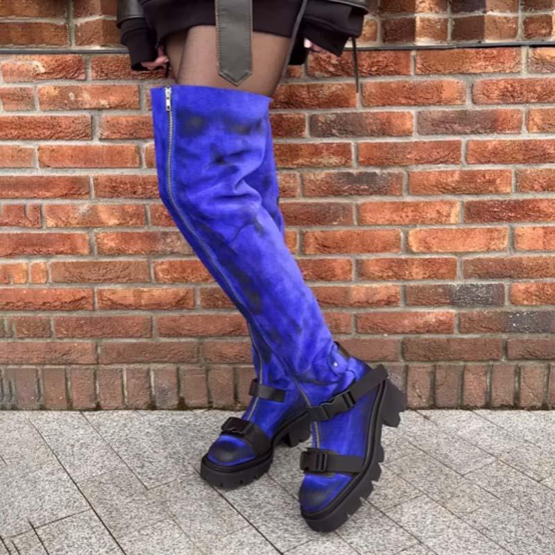 Zip Up Square Heel Over-the-Knee Boots