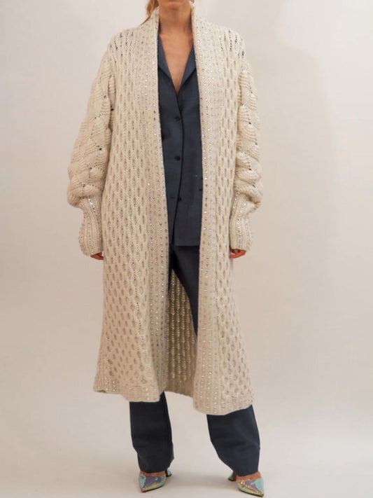 Knit Coat Embroidered With Crystals