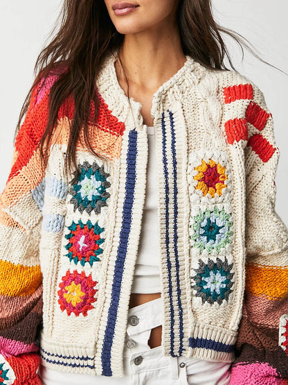 Knitted Floral Sweater Cardigan