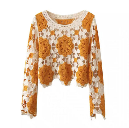 Autumn Knit Cutout Floral Top