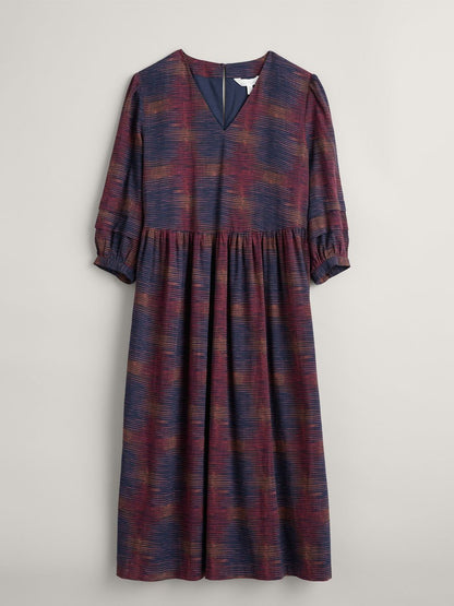 Plaid Print V Neck Patchwork Linen Dress