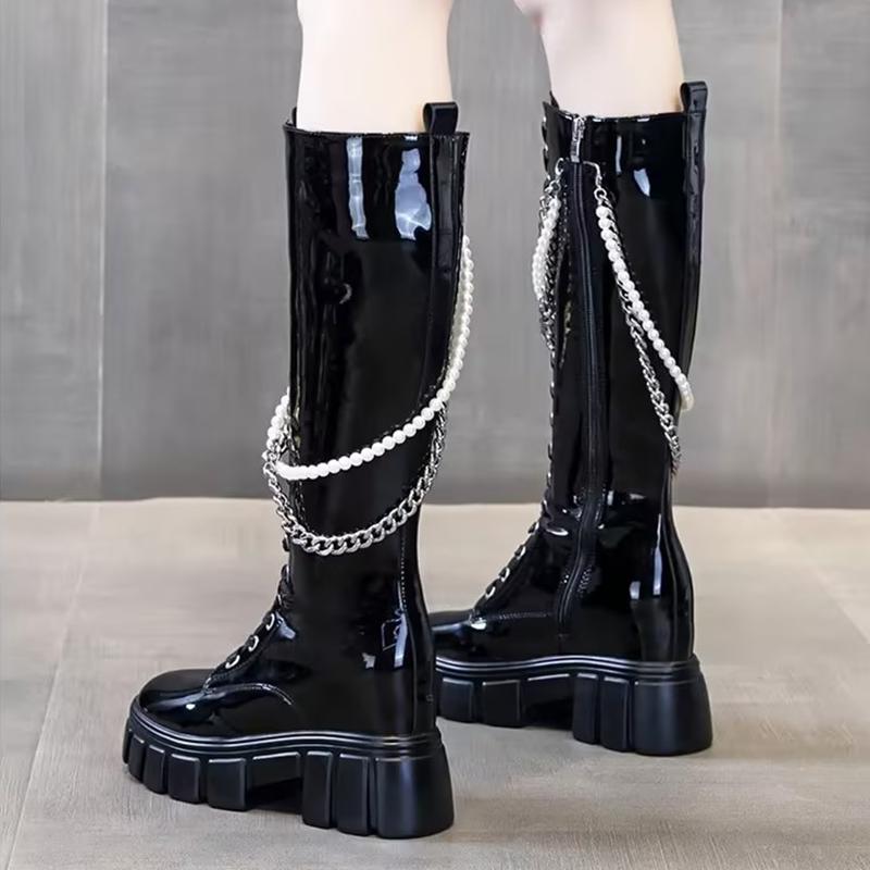 Pearl Chain Long Martin Boots