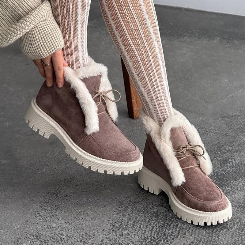 Women's Plush Lace-Up Suede Ankle Boots