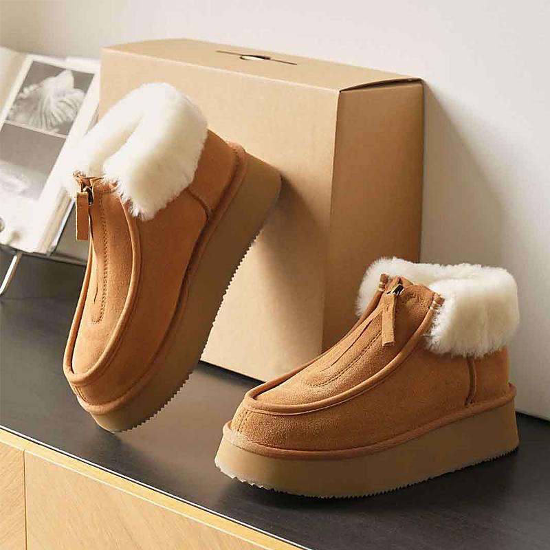 Women's Suede Zipper Plush Snow Boots