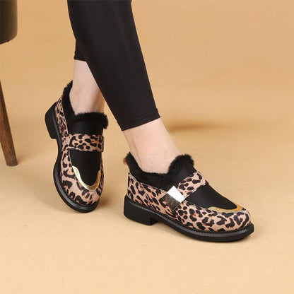 Leopard Print Suede Women's Plush Loafers