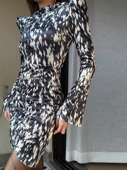 High Neck Loose Leopard Print Mini Dress