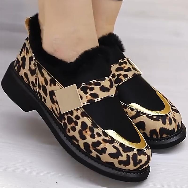 Leopard Print Suede Women's Plush Loafers