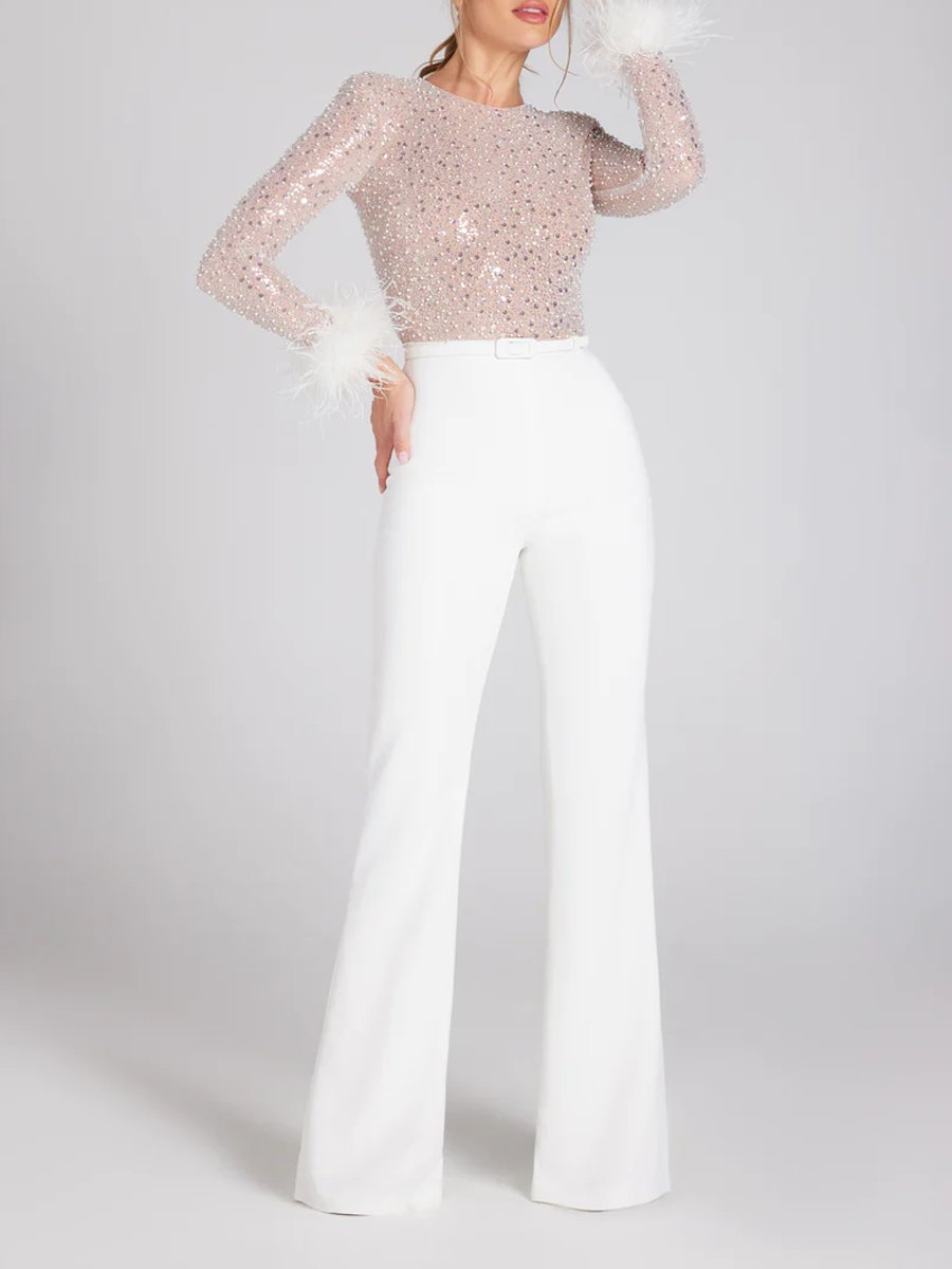 Feather Sequins Patchwork Sexy Jumpsuit