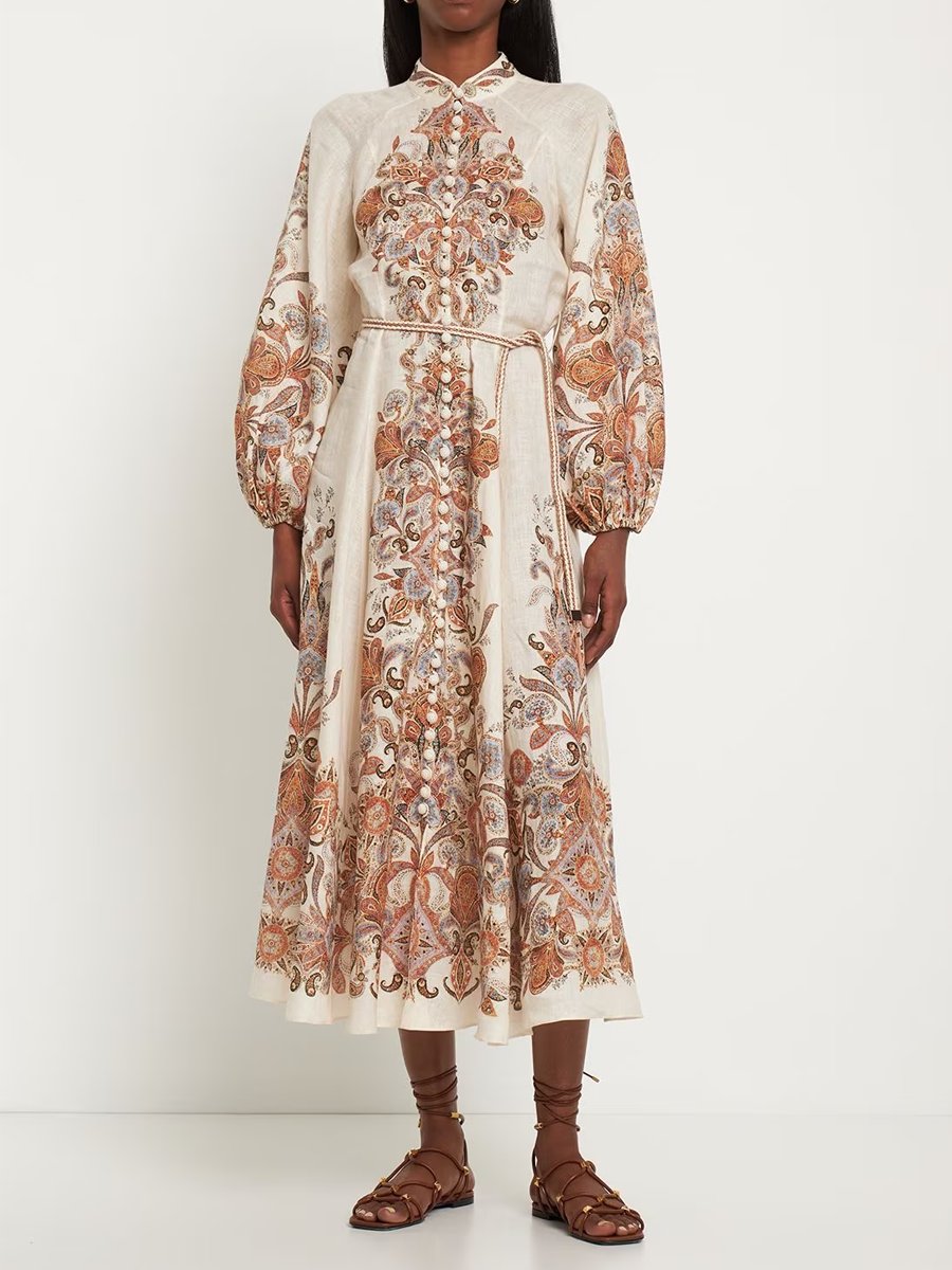 Fashion Print Lace-up Maxi Dress