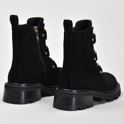 Suede Rhinestone Buckle Women's Martin Boots