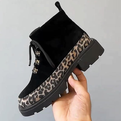 Women's Suede Leopard Print Martin Boots