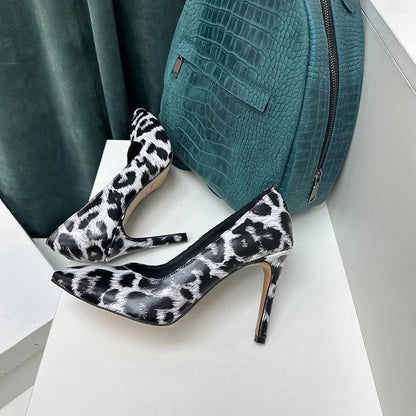 Women's White Leopard Print High Heels