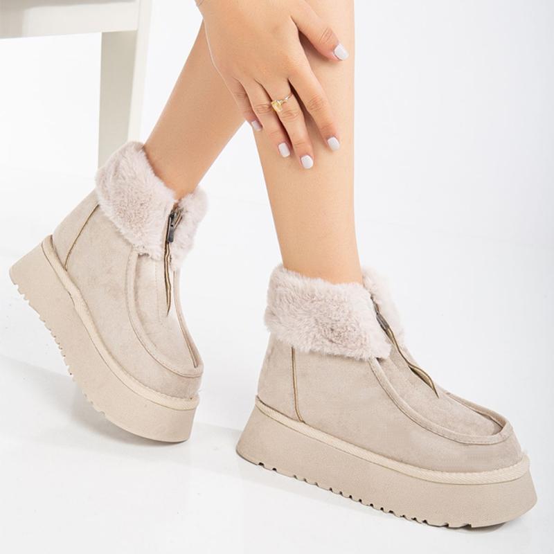 Women's Suede Zipper Plush Snow Boots