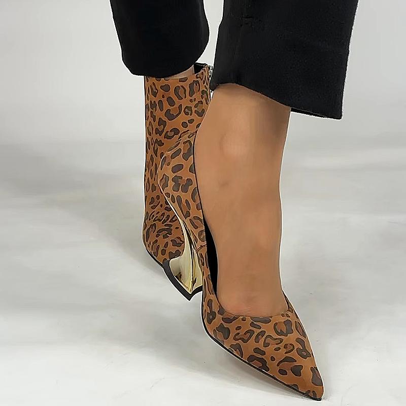 Suede Leopard Print Gold Heel Women's Casual Shoes