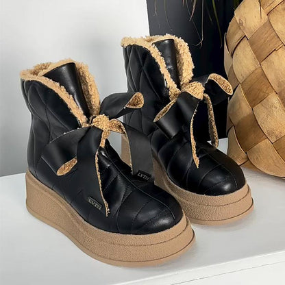 Women's Bow Leather Snow Boots