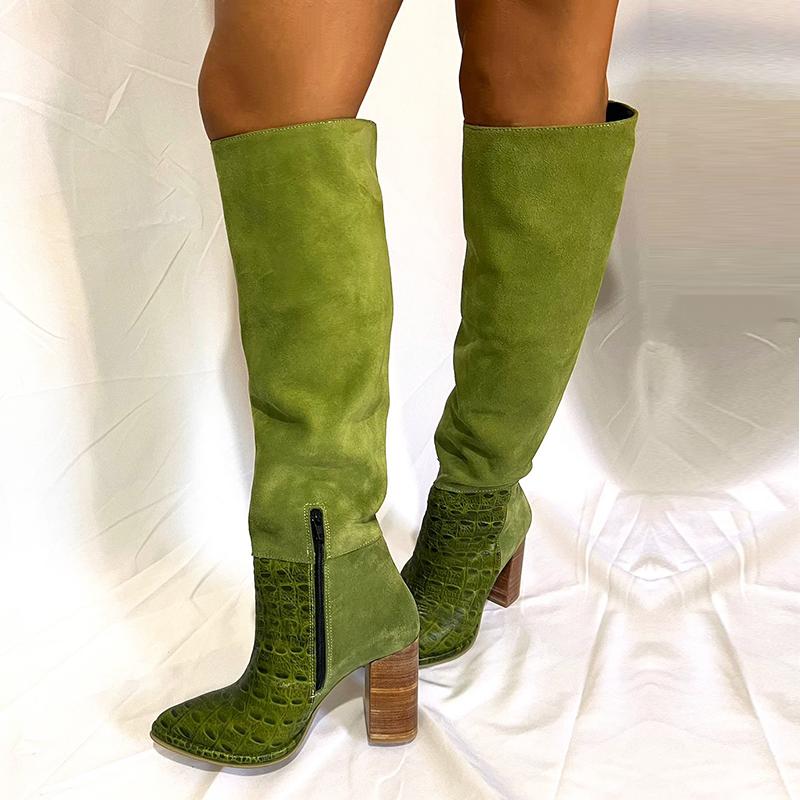 Green Suede Women's Long Boots