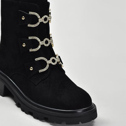 Suede Rhinestone Buckle Women's Martin Boots