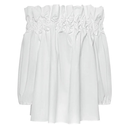 Pleated Chest-Back Lace-Up Shoulder Top