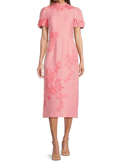 Willow Floral Applique Mock Neck Midi Dress